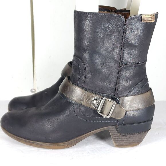 PIKOLINOS Women's Brujas EU40 US9-9,5 Black Leather Buckle Slouch Ankle Boots - Picture 2 of 16